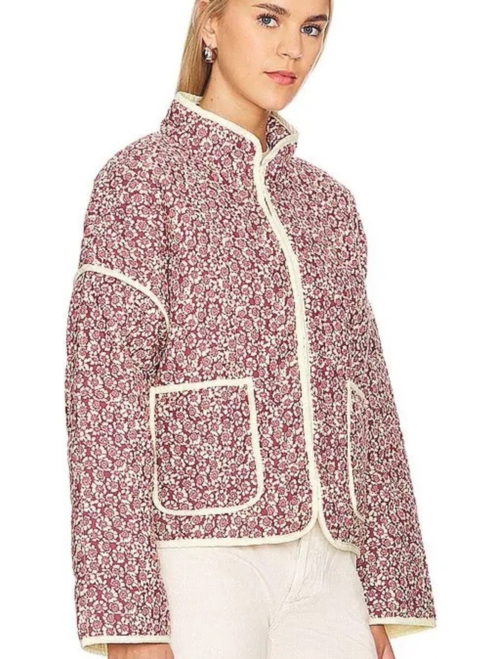 🌸 Free People Chloe Quilted Jacket Maroon Floral Cotton Size M NWT $198